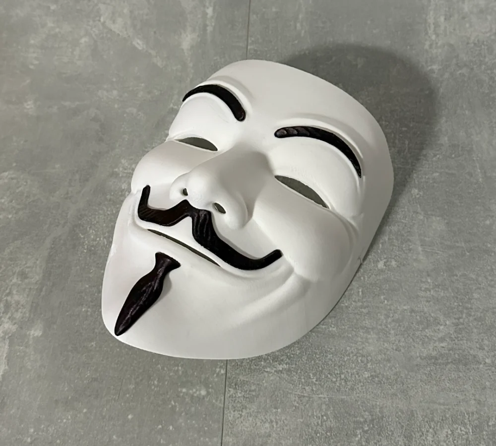 Mască Iconică V for Vendetta 3D Print – Ediție Premium Guy Fawkes + Mustață & Barbișon!
