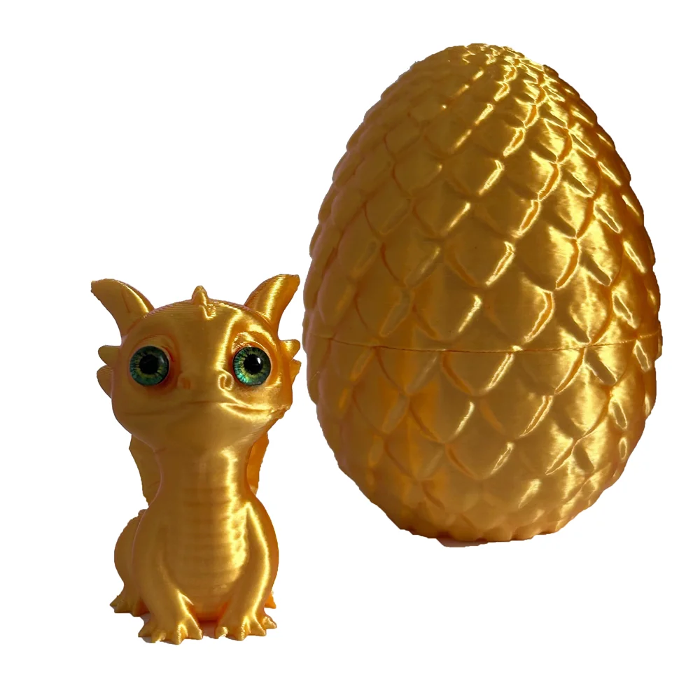 Ou Surpriza Imprimat 3D, Gold, 9cm si Figurina Baby Dragon cu Ochi