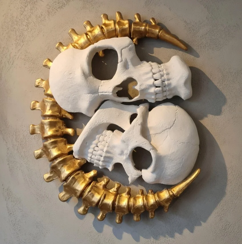 Set Sectiune Craniu Alb 2buc si O Coloană Vertebrală Atipică, Neagra, Imprimat 3D